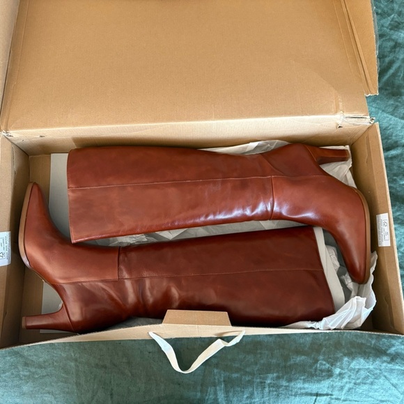 Zara Leather Boots Heels Bloggers Favorite Size US 7.5 In Brown Cognac Color NWT - Picture 13 of 16